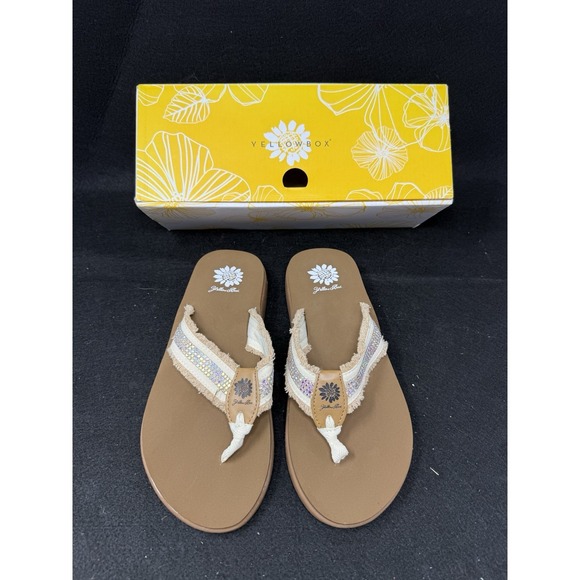 Yellow Box Shoes - Yellow Box Genzy Rhinestone Flip Flop Sandals Womens Size 8.5 Beige With Box